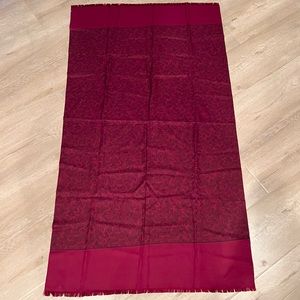 Vintage thick silk long scarf‎ wine red floral 28” x 50”